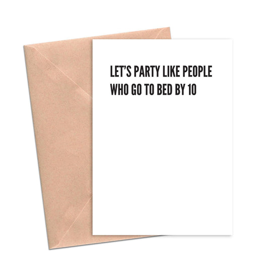 Funny Birthday Card Let's Party Like People Who Go to Bed by 10-Birthday-Crimson and Clover Studio