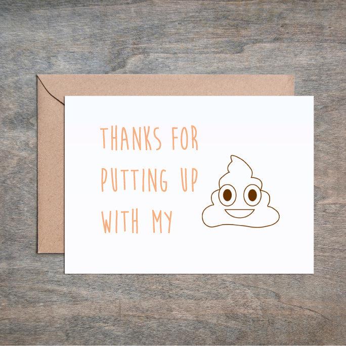 Funny Mother's Day Card Thanks for Putting up with my Shit Card-Mom and Dad-Crimson and Clover Studio