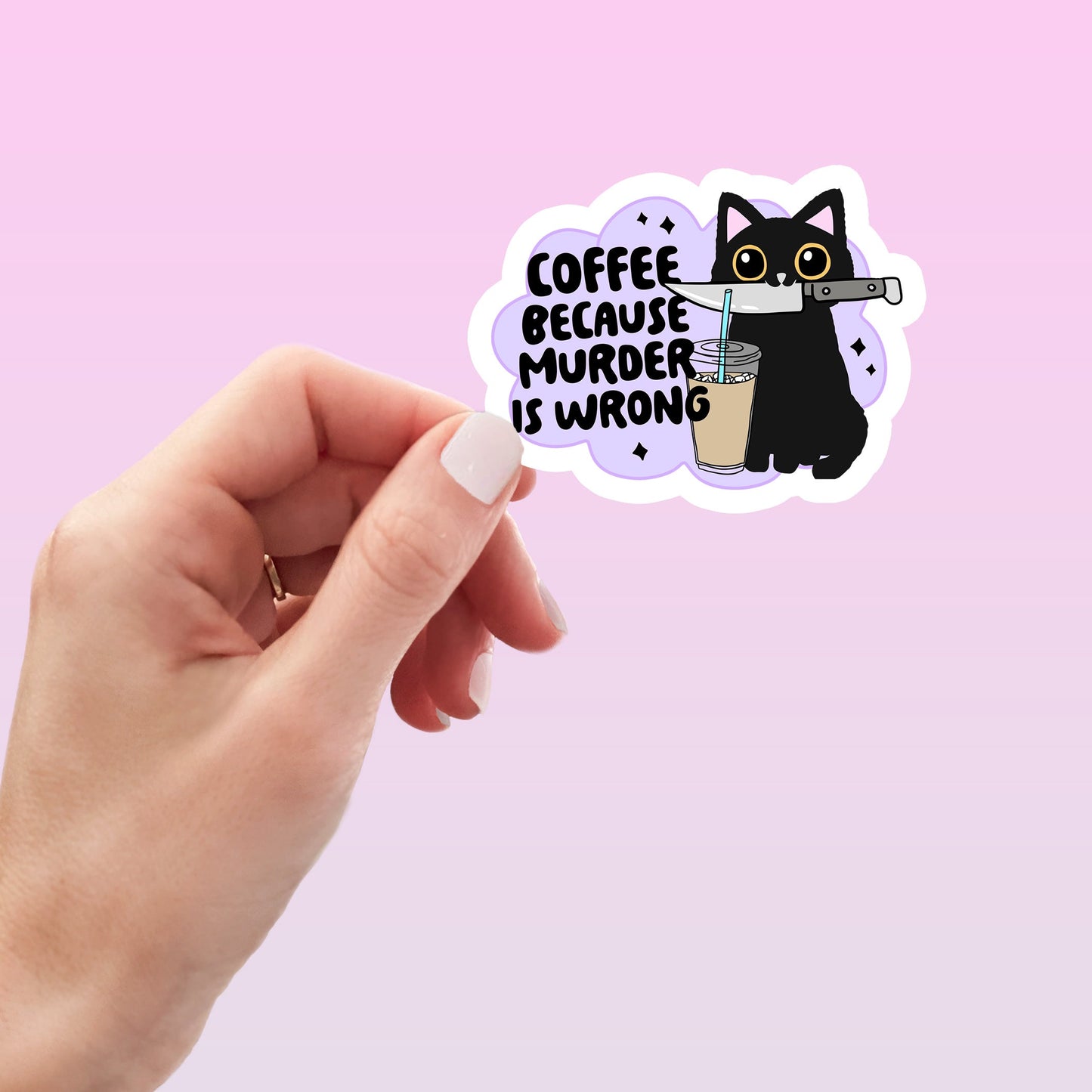 Coffee Because Murder is Wrong Funny Sticker-sticker-Crimson and Clover Studio