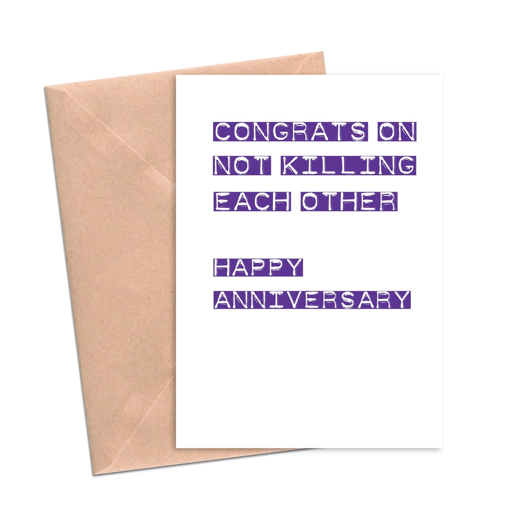 Congrats on Not Killing Each Other Funny Anniversary Card | Crimson and ...