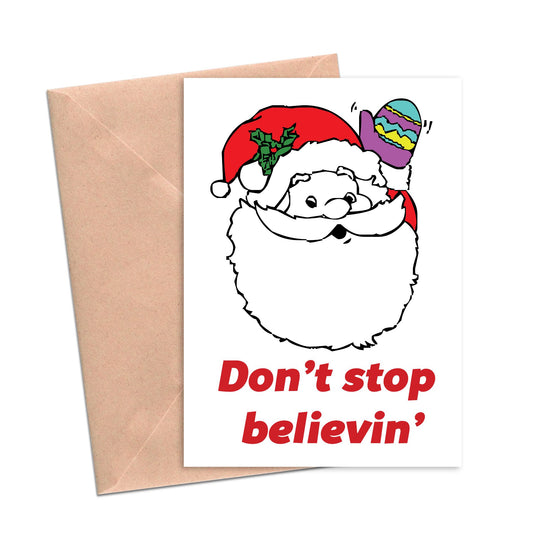 Don't Stop Believin Santa Funny Christmas Card-Holiday Cards-Crimson and Clover Studio