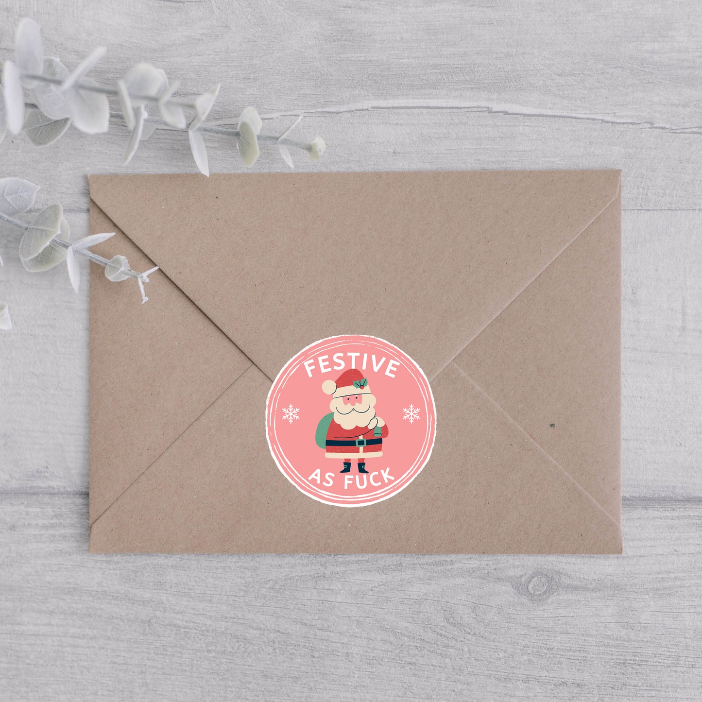 Festive as Fuck Funny Christmas Sticker-Envelope Sticker-Crimson and Clover Studio