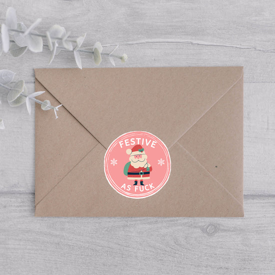 Festive as Fuck Funny Christmas Sticker-Envelope Sticker-Crimson and Clover Studio
