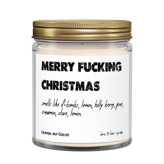 Funny Candle Merry Fucking Christmas Pine 9 oz Soy Candle-Candles-Crimson and Clover Studio