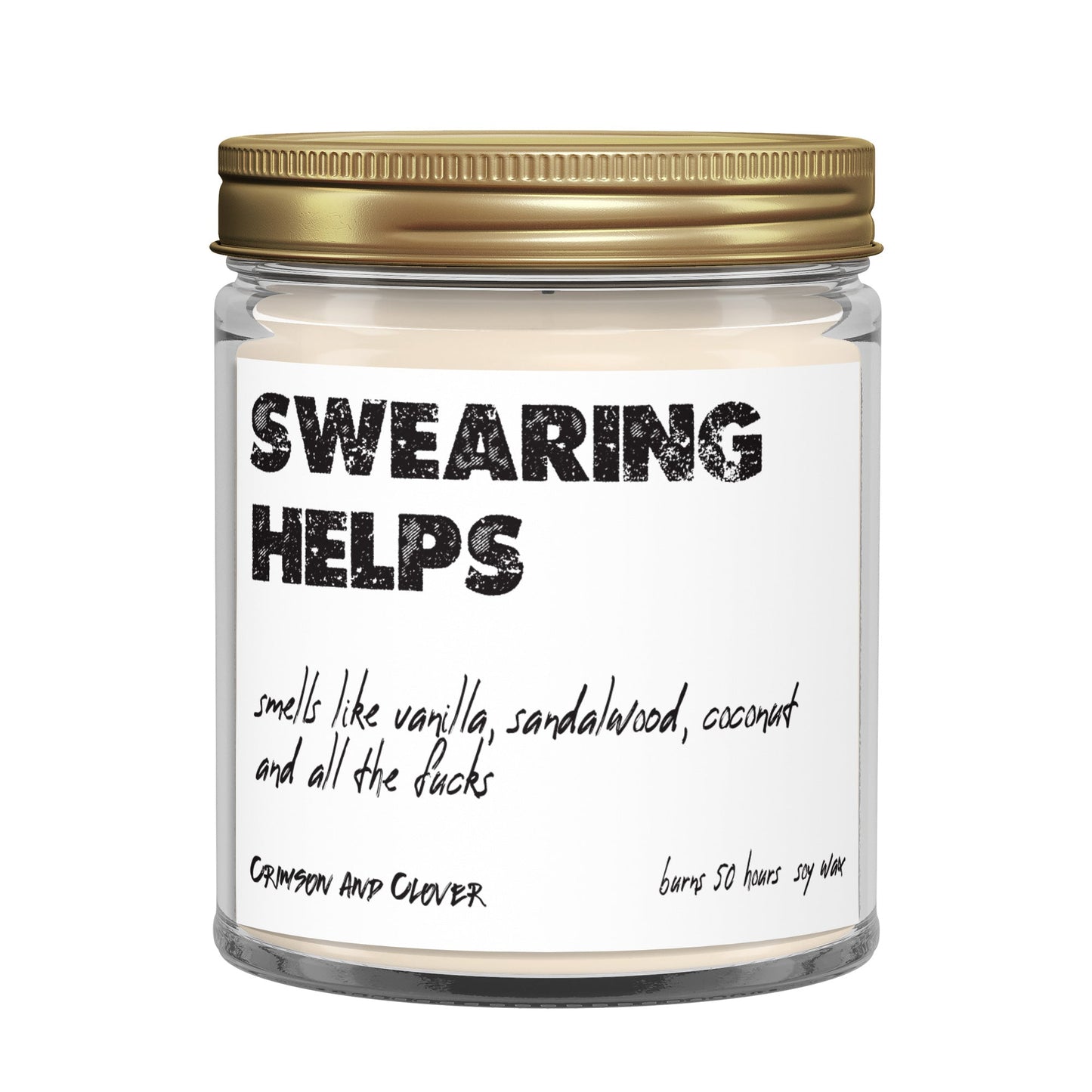 Funny Candle Swearing Helps Vanilla Coconut Sandalwood Soy 9 oz Candle-Candles-Crimson and Clover Studio