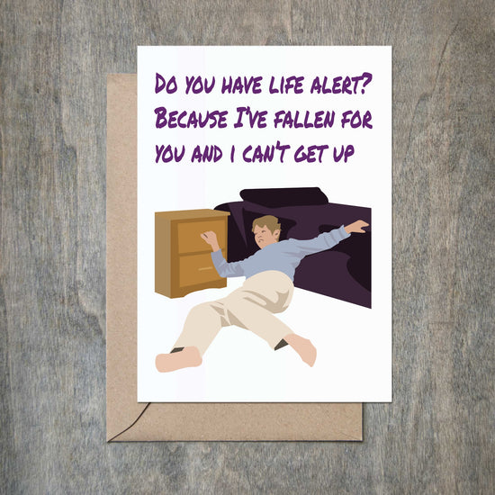 Load image into Gallery viewer, Funny Love Card Fallen and Can&amp;#39;t Get Up Funny Love Card-Love Cards-Crimson and Clover Studio
