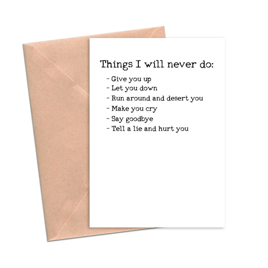 Funny Love Card Never Gonna Give You Up-Love Cards-Crimson and Clover Studio
