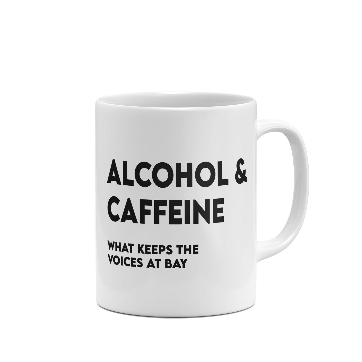 Load image into Gallery viewer, Funny Mug Alcohol and Caffeine What Keeps The Voices at Bay-Mugs-Crimson and Clover Studio
