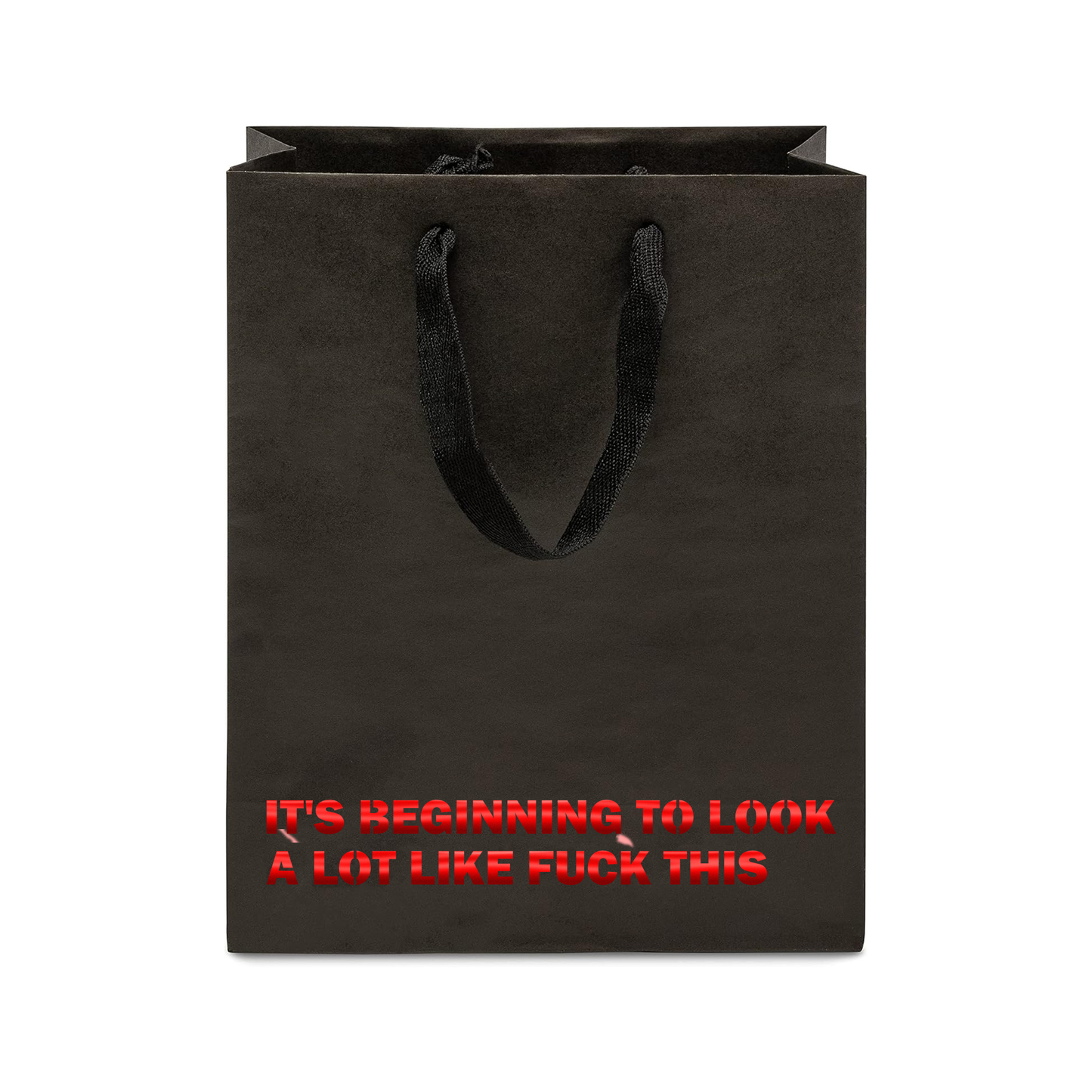 It's Beginning to Look a Lot Like Fuck This Christmas gift bag black with red foil lettering