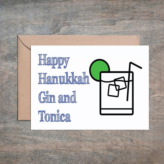 Load image into Gallery viewer, Gin and Tonica Hanukkah Funny Card-Holiday Cards-Crimson and Clover Studio
