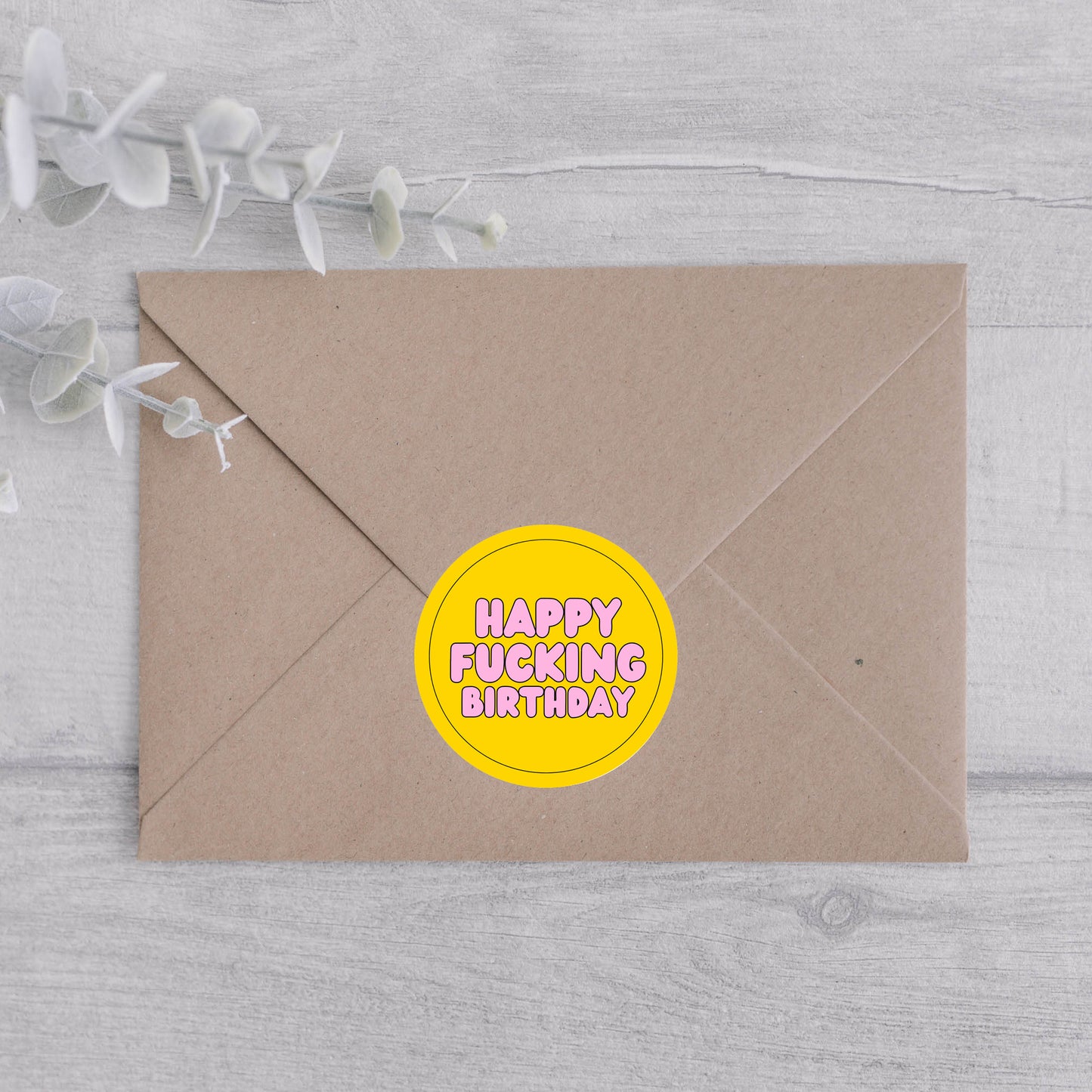 Happy Fucking Birthday Envelope Sticker-Crimson and Clover Studio