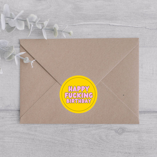 Happy Fucking Birthday Envelope Sticker-Crimson and Clover Studio