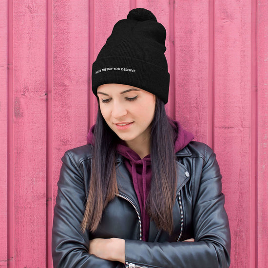 Load image into Gallery viewer, Have the Day You Deserve Pom-Pom Beanie-Crimson and Clover Studio
