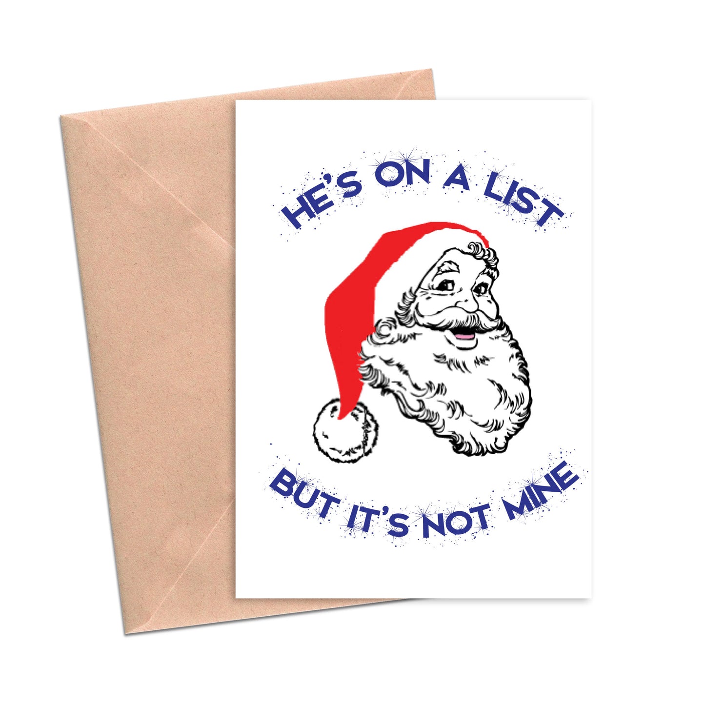 He's On a List But It's Not Mine Funny Christmas Santa Card-Holiday Cards-Crimson and Clover Studio