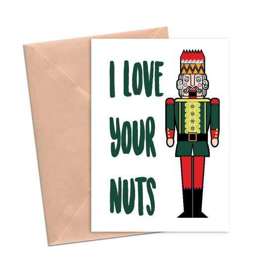Load image into Gallery viewer, I Love Your Nuts Nutcracker Funny Christmas Card-Holiday Cards-Crimson and Clover Studio
