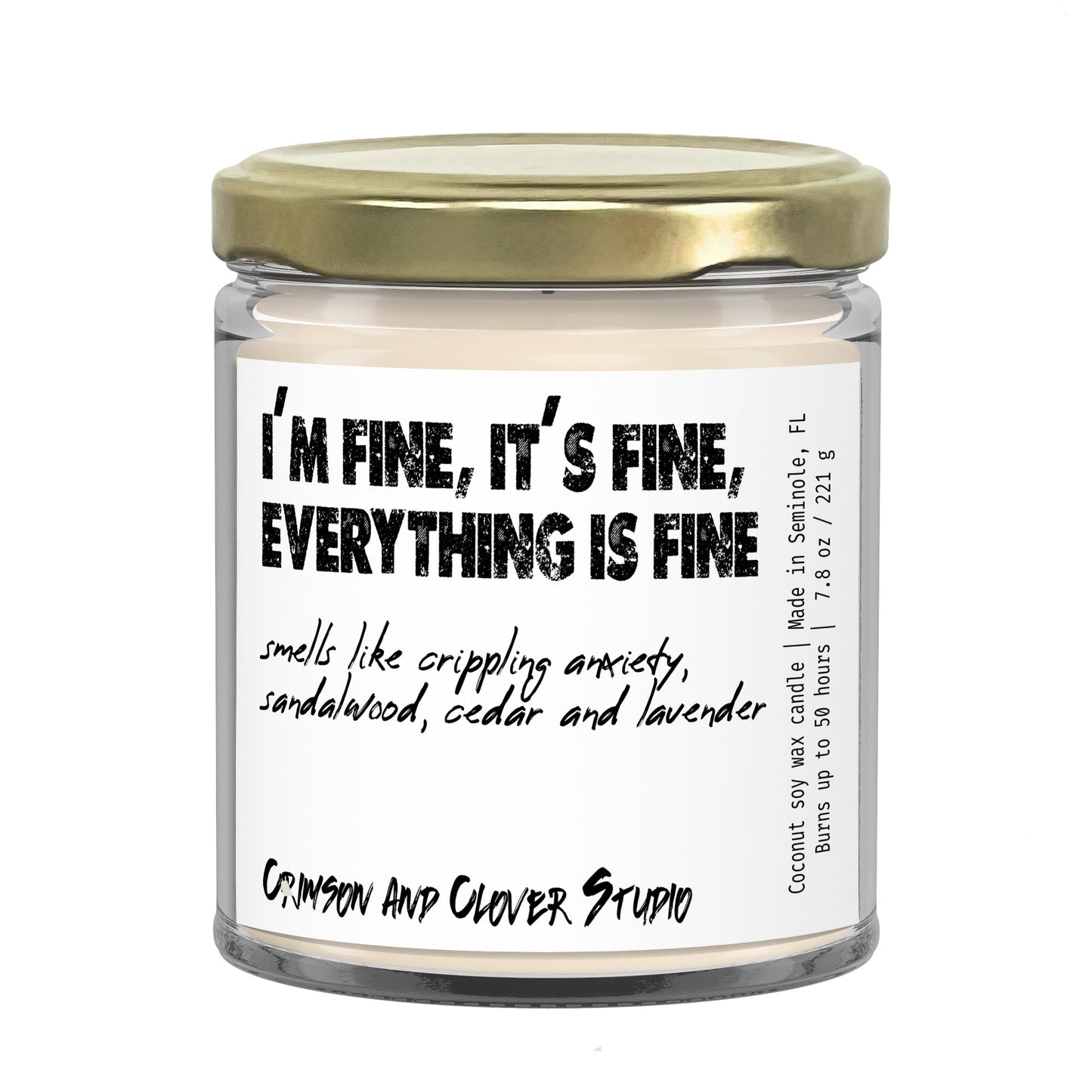 I'm Fine, It's Fine, Everything is Fine Funny Santal Candle-Candles-Crimson and Clover Studio