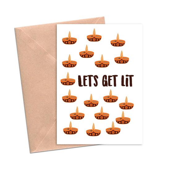 Load image into Gallery viewer, Let&amp;#39;s Get Lit Diwali Card-Holiday Cards-Crimson and Clover Studio
