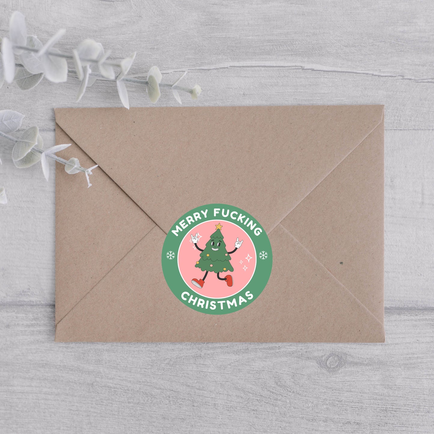 Merry Fucking Christmas Envelope Sticker-Crimson and Clover Studio