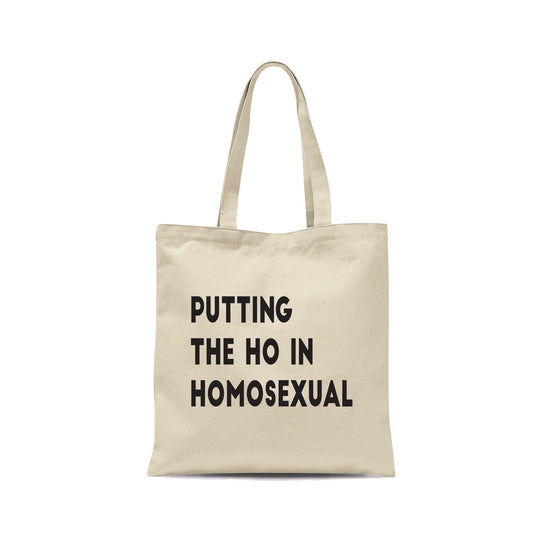 Putting the Ho in Homosexual Funny Tote Bag-Totes-Crimson and Clover Studio