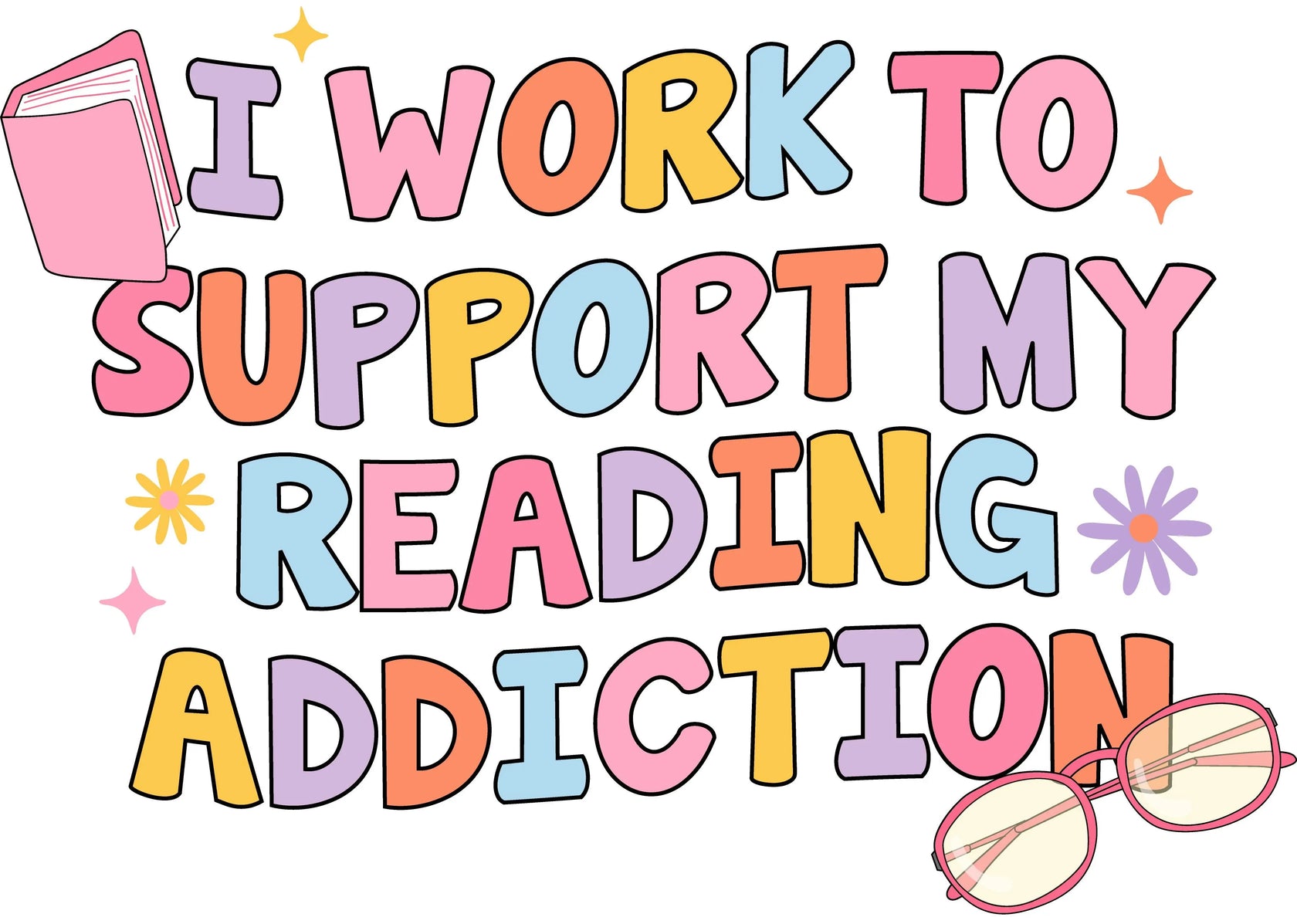 Reading Addiction Reading Addiction Funny Sticker | Crimson and Clover Studio