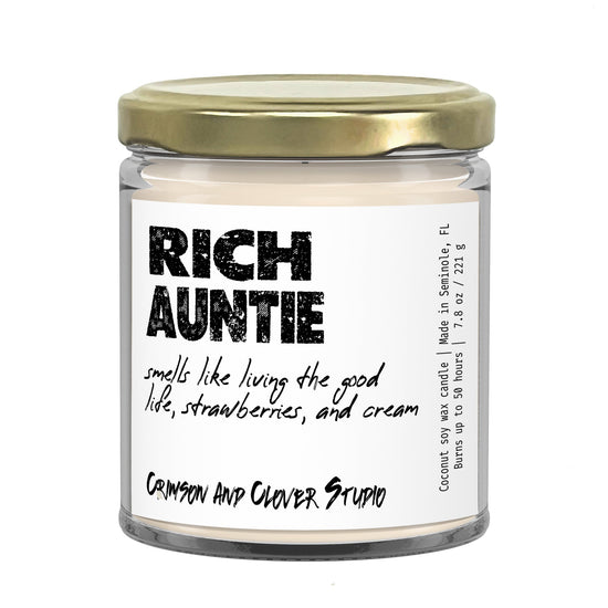 Rich Auntie Strawberries and Cream Funny Soy Candle-Candles-Crimson and Clover Studio