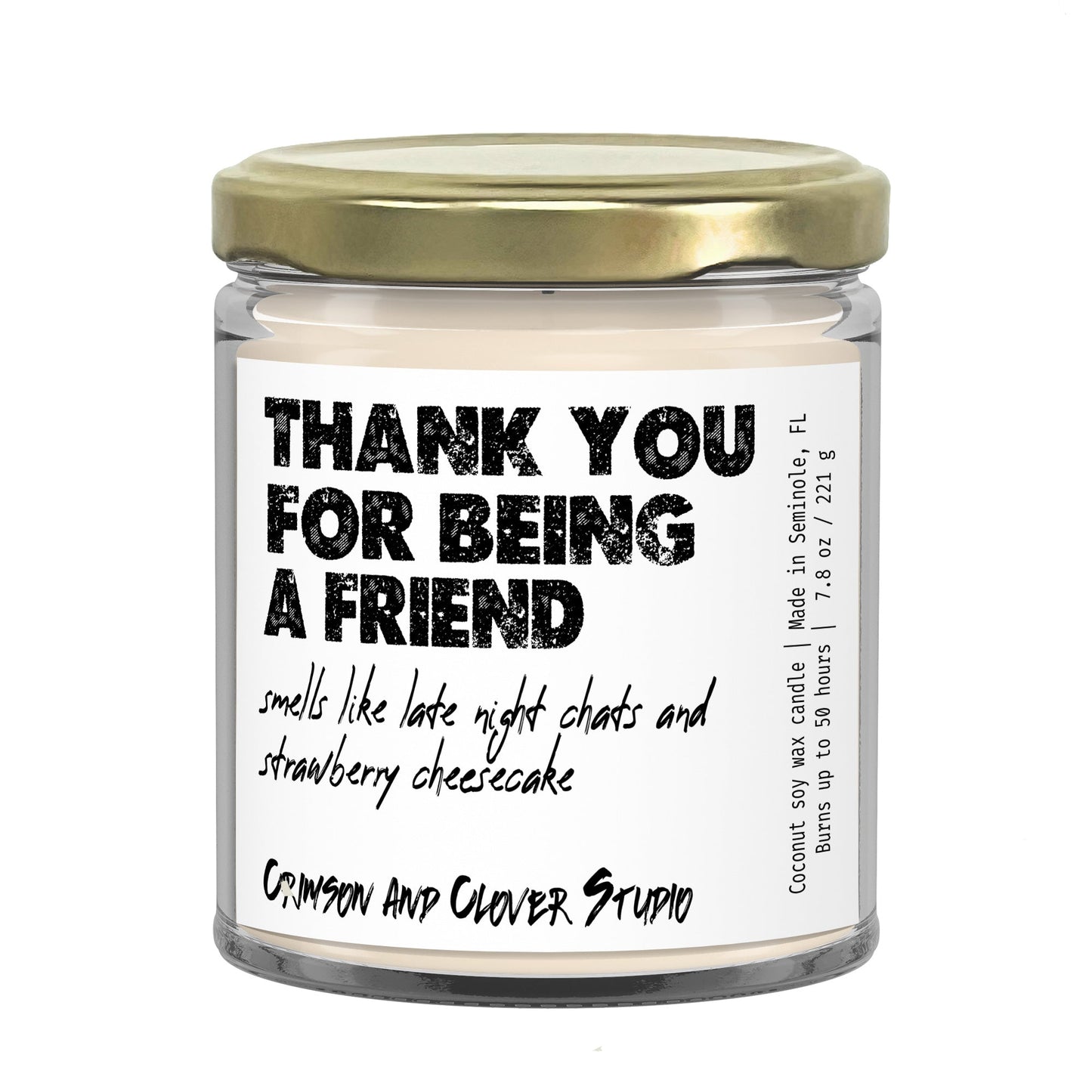 Thank You for Being a Friend Strawberry Cheesecake Funny Soy Candle-Candles-Crimson and Clover Studio