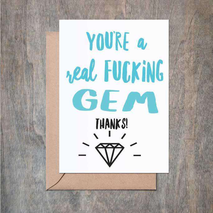 Thanks You're a Real Fucking Gem Card Funny Thank You Card-Friendship Cards-Crimson and Clover Studio