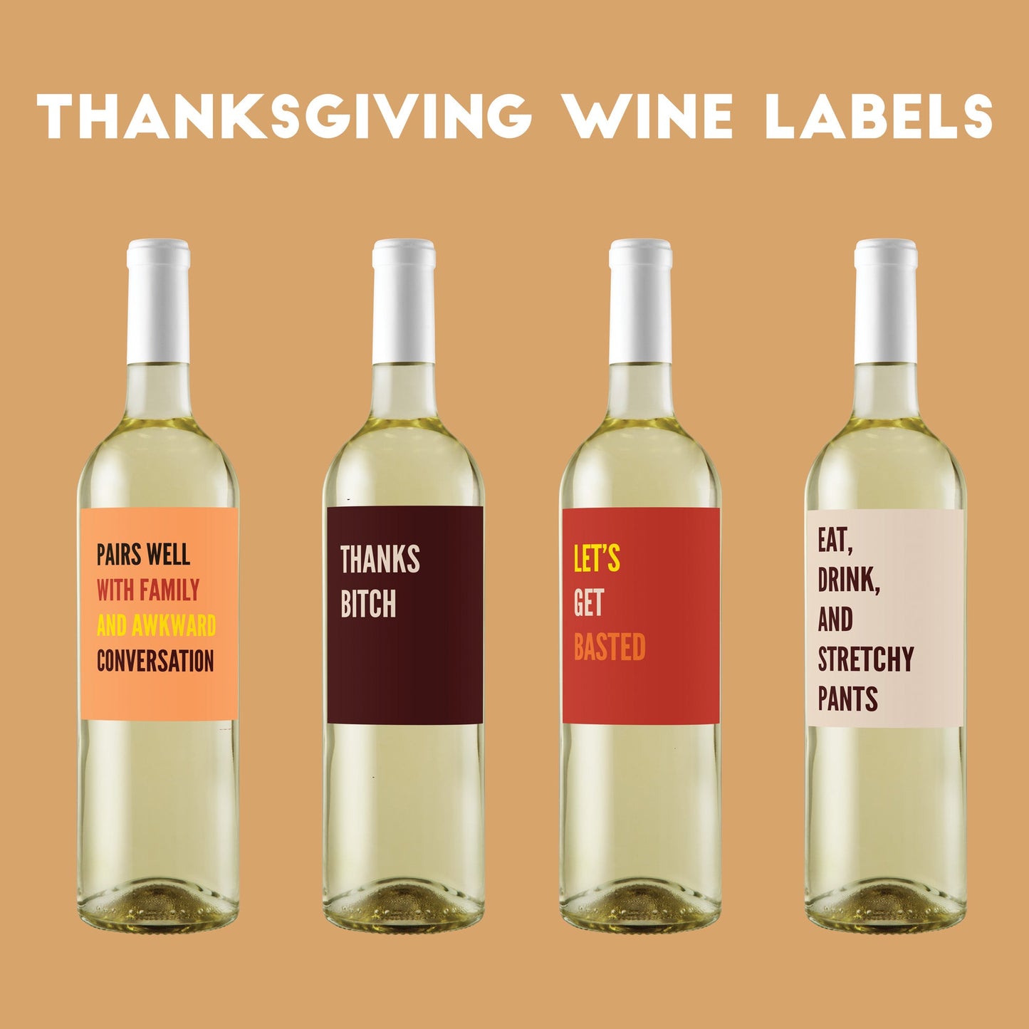 Thanksgiving Funny Wine Labels-Wine + Beer Labels-Crimson and Clover Studio