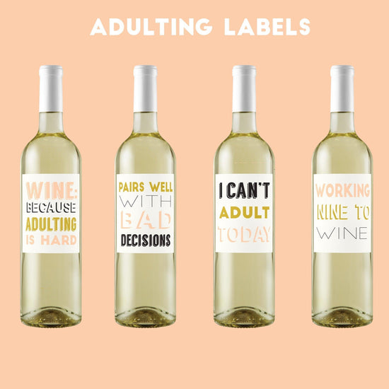 Load image into Gallery viewer, Funny Adulting PDF Downloadable Wine Labels-Wine + Beer Labels-Crimson and Clover Studio
