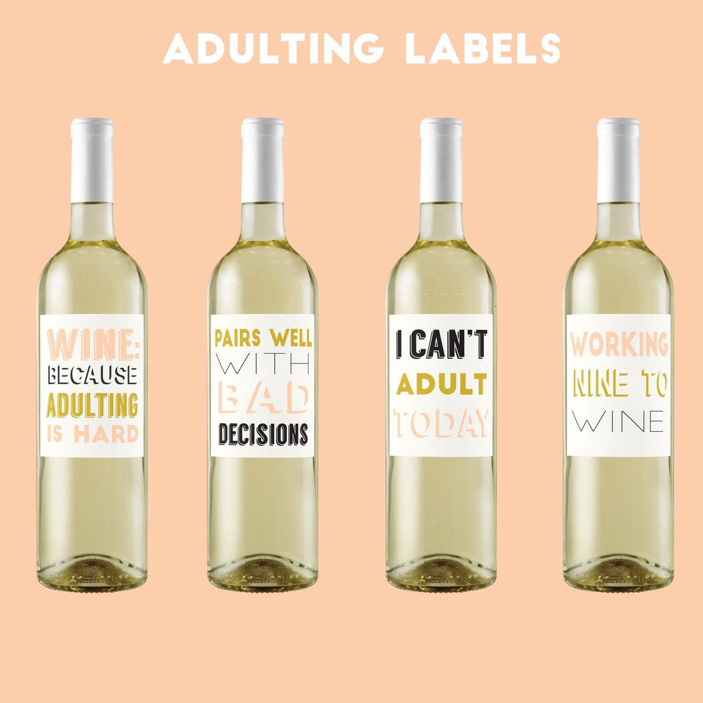 Funny Adulting Wine Labels-Wine + Beer Labels-Crimson and Clover Studio