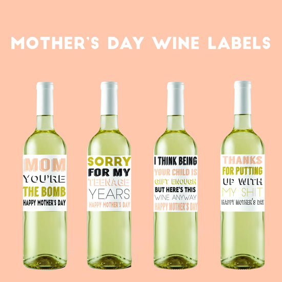 Funny Mother's Day Wine Labels-Wine + Beer Labels-Crimson and Clover Studio