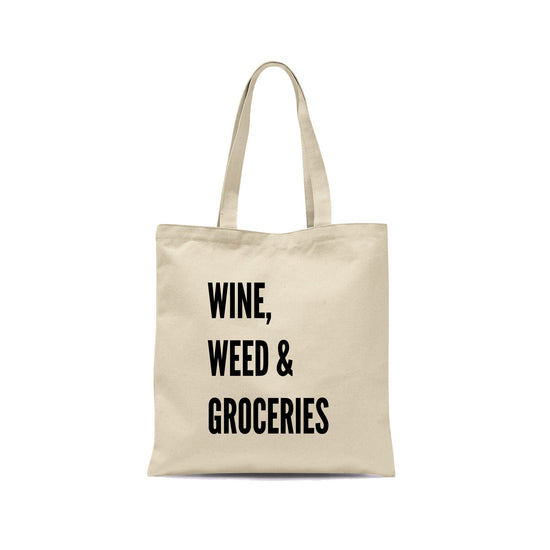 Wine, Weed & Groceries Funny Tote Bag-Totes-Crimson and Clover Studio